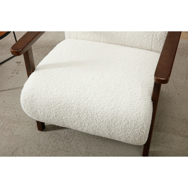 Wood Frame Living Room Accent Chair Modern Armchair Lounge Chair Sofa Removable Cushion Seat Arm Chairs， White Teddy