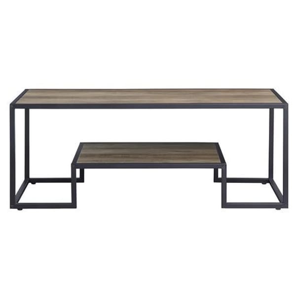 Coffee Table with 1 Open Shelf and Tubular Frame， Oak Brown