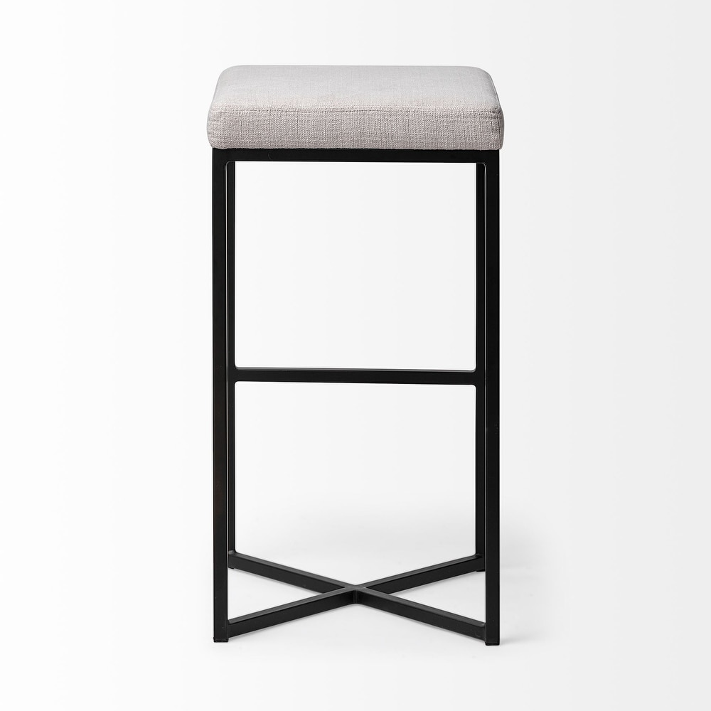 Frodo White Fabric Seat with Black Iron Frame Bar Stool