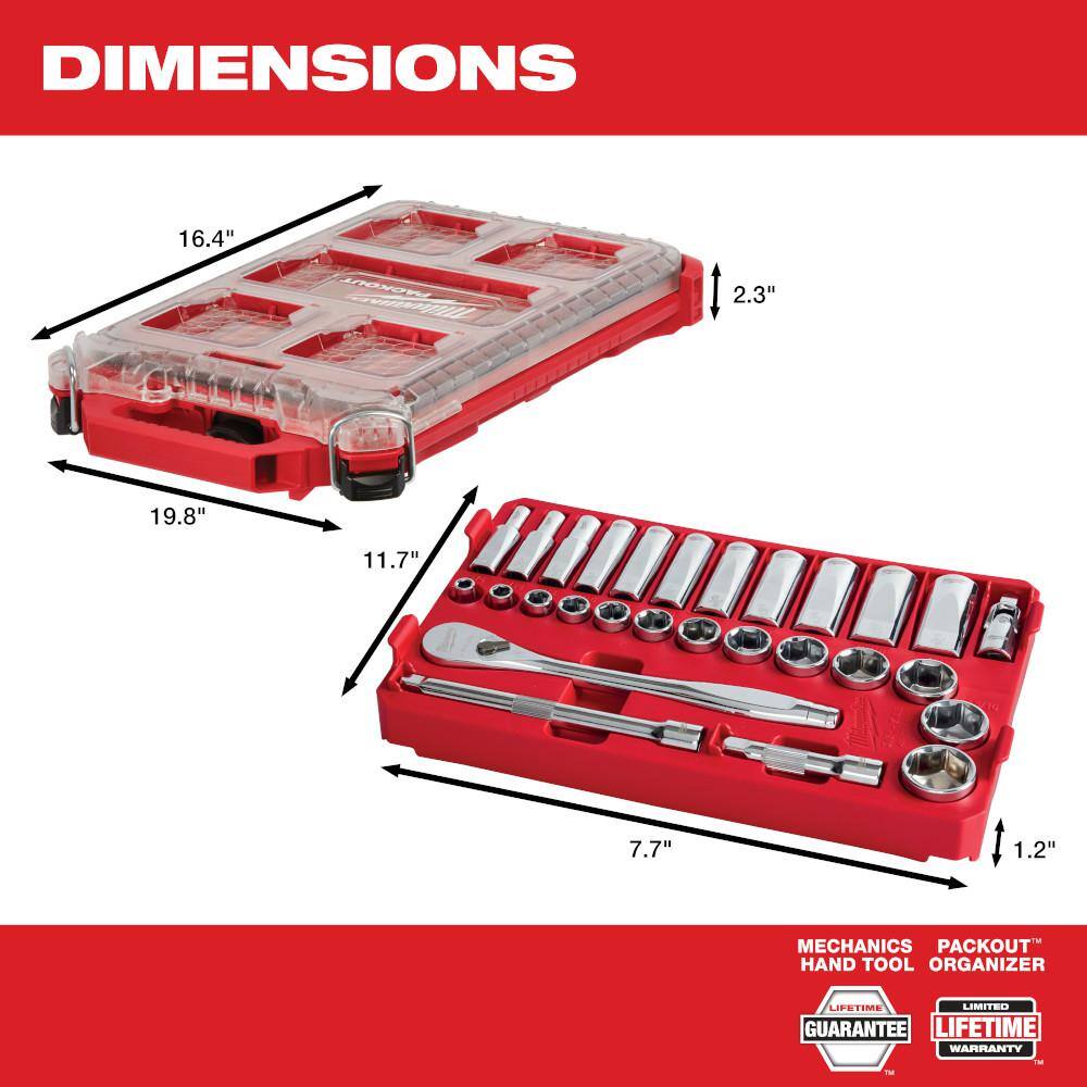 MW 38 in. Drive SAE Ratchet and Socket Mechanics Tool Set with Packout Case (28-Piece) 48-22-9481