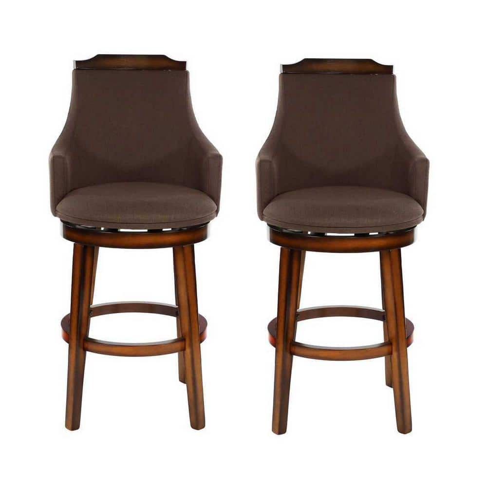 EVERGLADE HOME Toulon 45 in. Burnished Oak Full Back Wood Frame Swivel Pub Height Bar Stool with Fabric Seat (Set of 2) LX-5447-29FAS