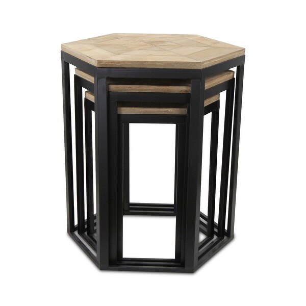 Set of 3 Brown Contemporary Hexagon Nesting Tables 24.75