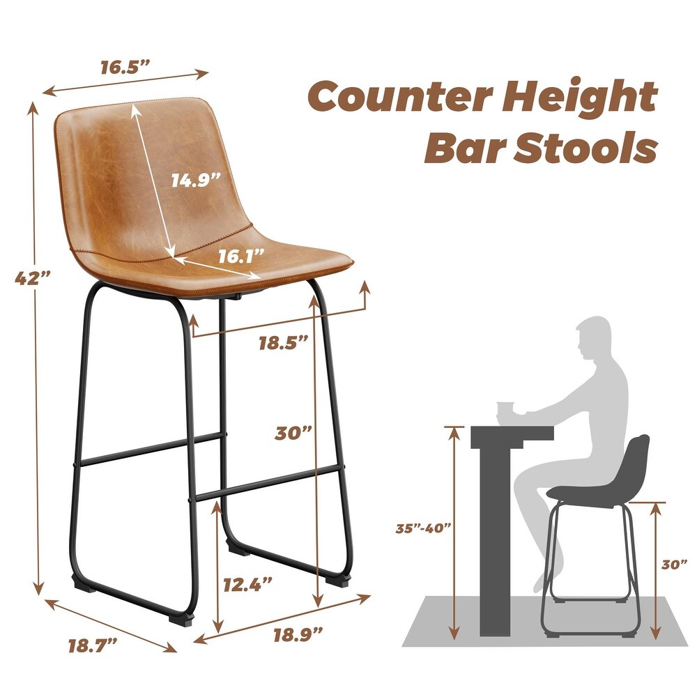 Bar Stools Set of 2 Counter Height PU Leather with Back Dining Chairs