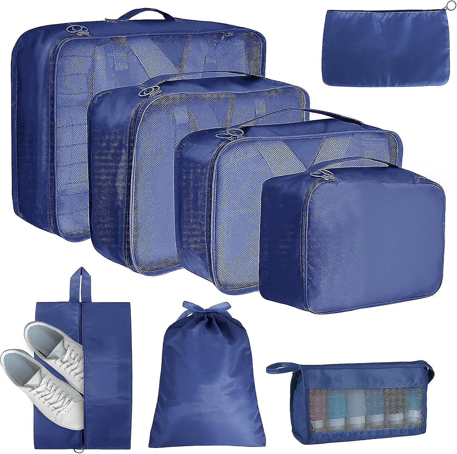 Pack Of 8 Suitcase Organisers - Travel Organiser - Storage Cubes - With Make-up Bag - Waterproof Shoe Bag - Travel Essentials