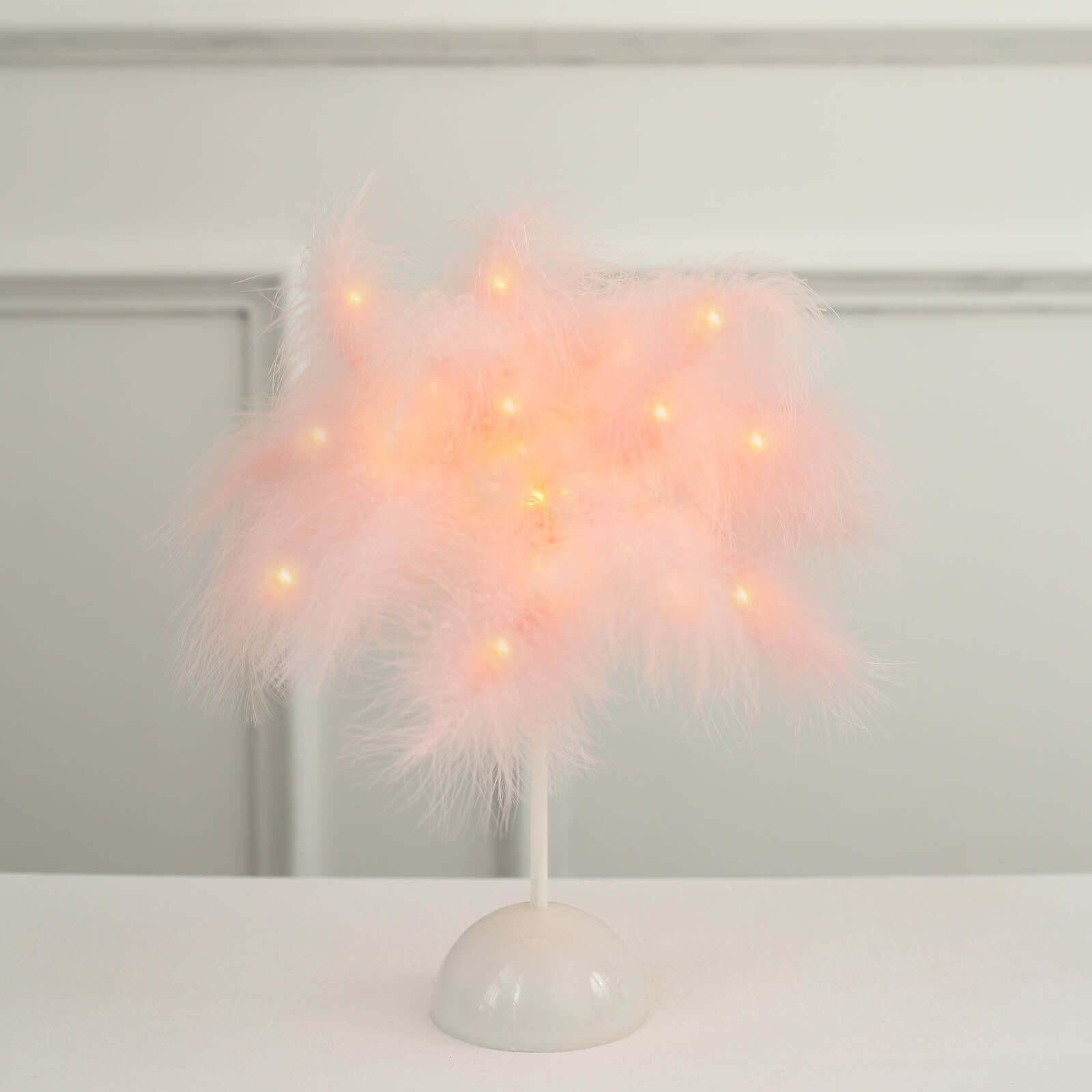 LED Blush Feather Table Lamp Desk Light, Battery Operated Cordless Wedding Centerpiece 15