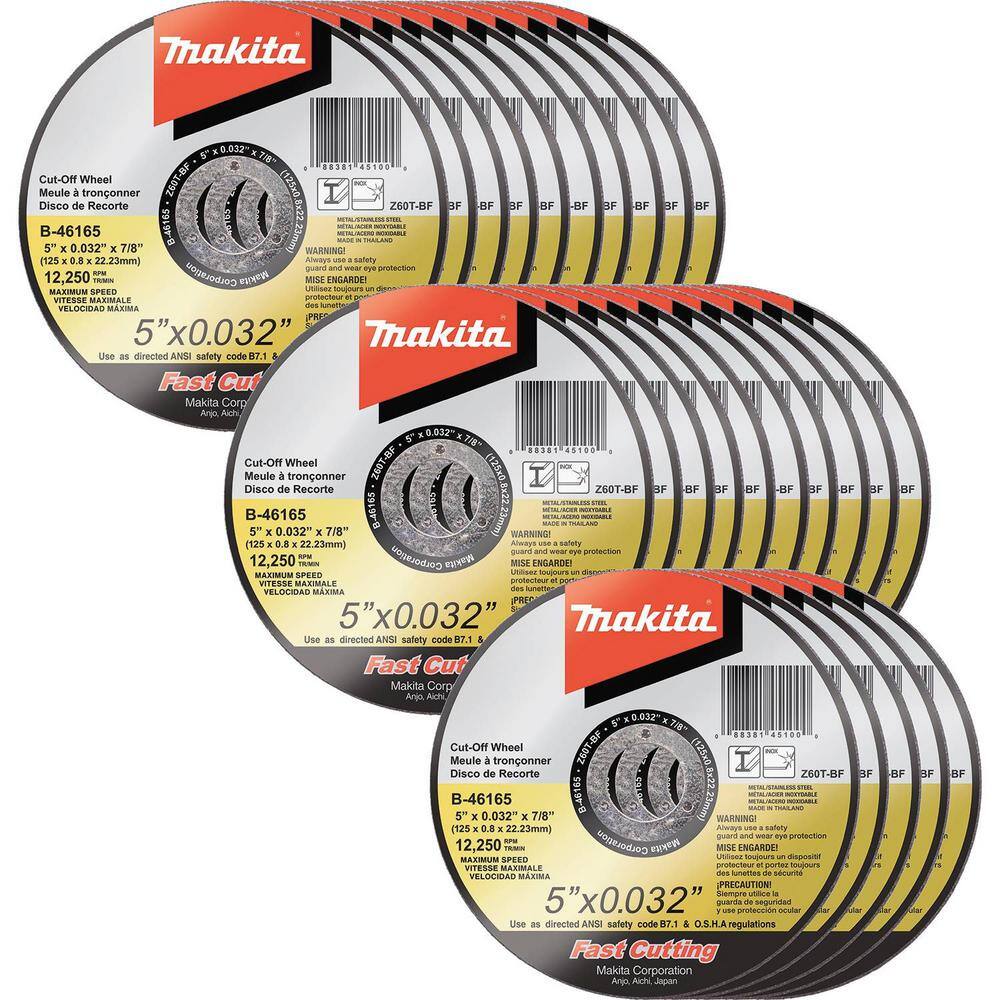 Makita 5 in. x .032 in. x 78 in. Ultra Thin Stainless Cut-Off Wheel (25-Pack) B-46165-25