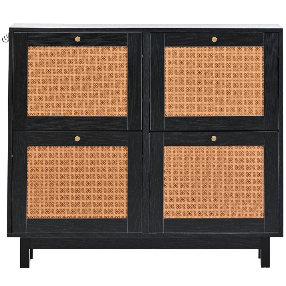 Rattan 2 Tier Shoe Cabinet with 4 Flip Drawers