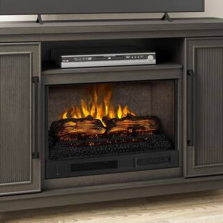 SCOTT LIVING BLAINE 54 in. Freestanding Media Console Wooden Electric Fireplace in Dark Brown Birch HDSLFP54W-5A