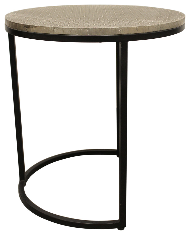 Meenal Metal Cladded Top Round Nesting Table  Silver   Industrial   Coffee Table Sets   by Moti  Houzz