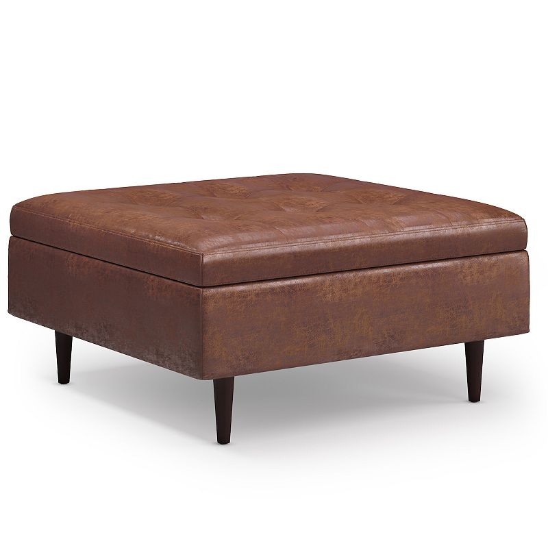 Simpli Home Shay 38-in. Mid-Century Square Coffee Table / Storage Ottoman