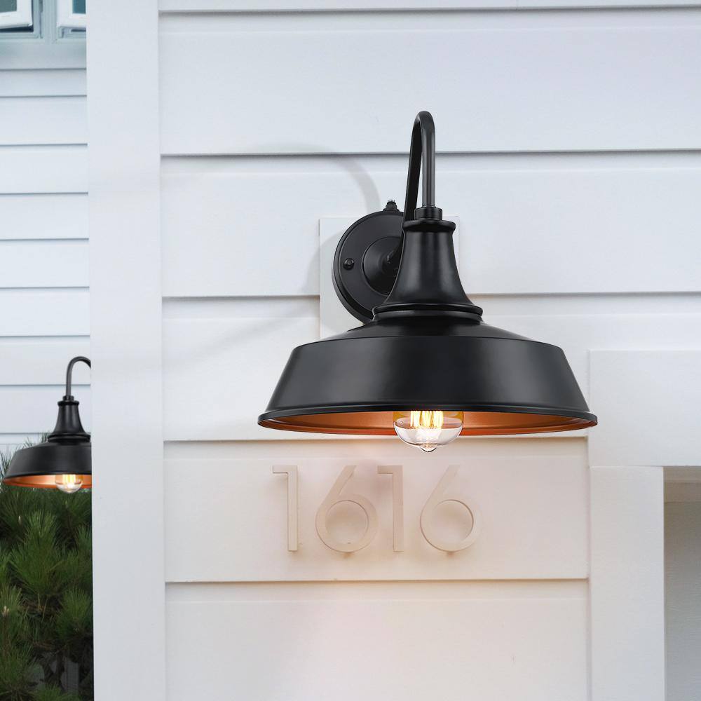 TRUE FINE Grantham 1-Light 12 in. Black Dusk to Dawn Outdoor Barn Light Wall Sconce TD130011OT