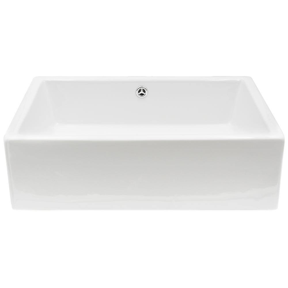 Novatto Rectangular Porcelain Vessel Sink in White with Overflow Drain in Brushed Nickel NP-018131BN