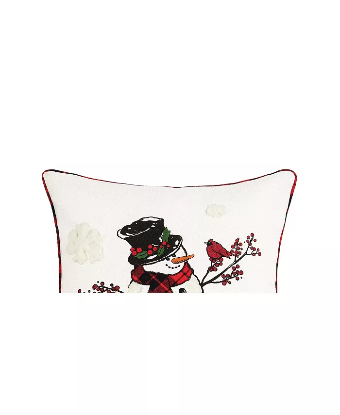 CandF Home Snowman Cardinal Embroidered Throw Pillow