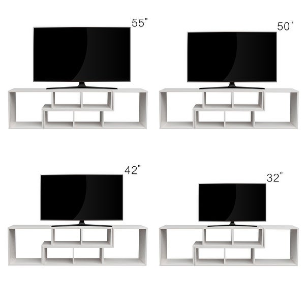 Abstract Double L-Shaped Low Floor TV Stand with Multi Display Storage，White