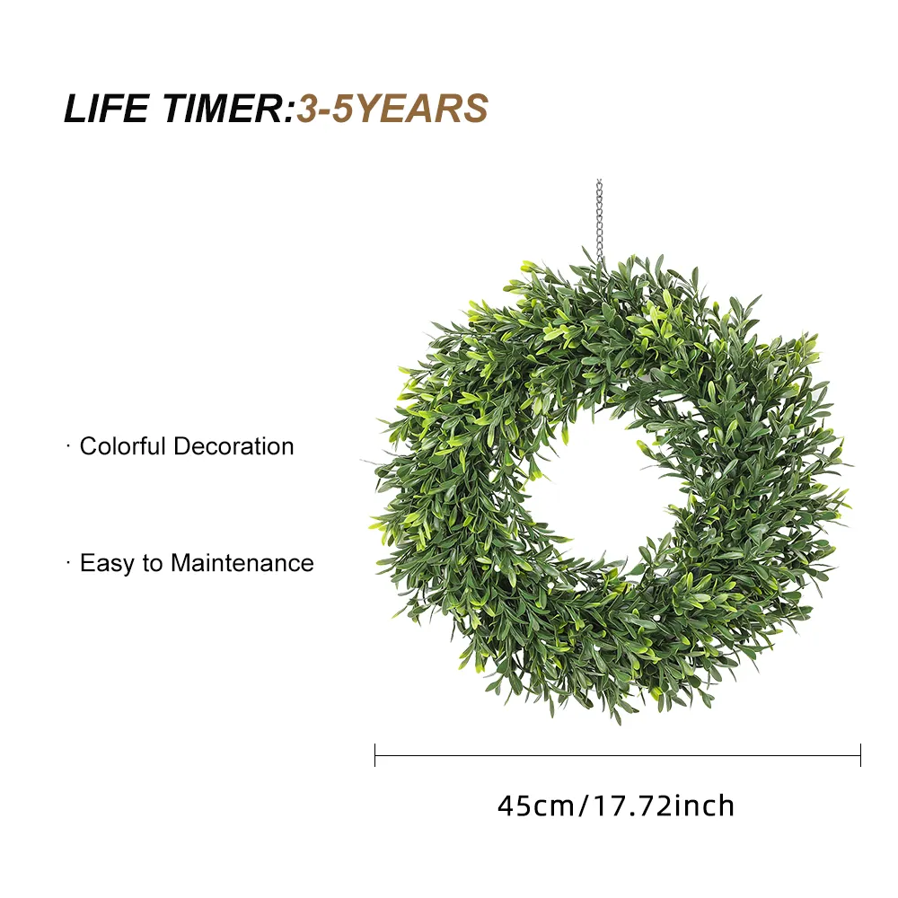 Hh 63 Hot Sale Garden Supplies Decorations Hanging Plant Green Grass Garland for Front Door Boxwood Wreath