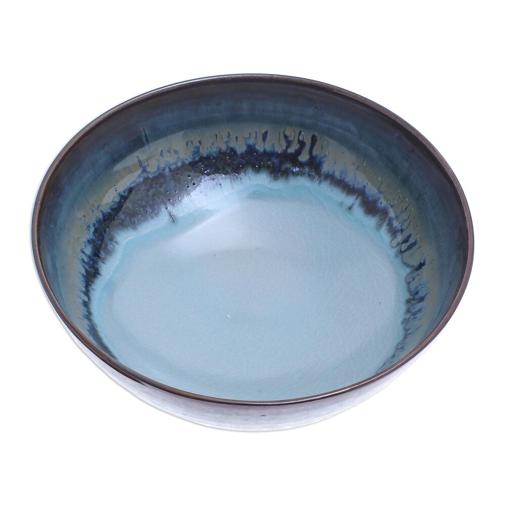 Novica Handmade Blue Crush Ceramic Soup Bowl