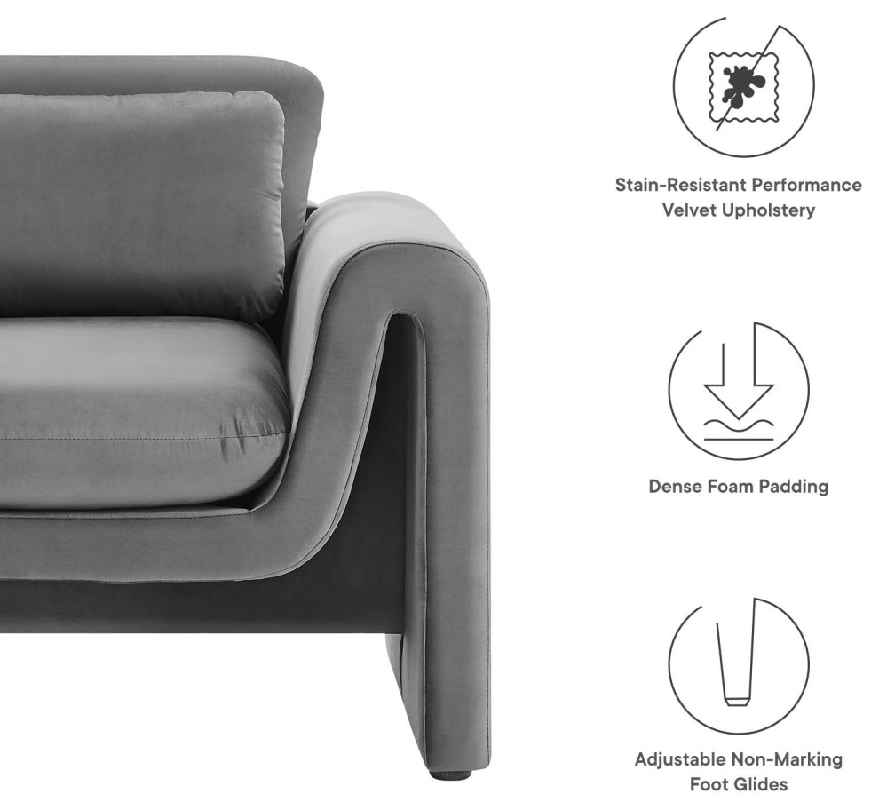 Waverly Performance Velvet Armchair   Gray   Transitional   Armchairs And Accent Chairs   by First of a Kind USA Inc  Houzz