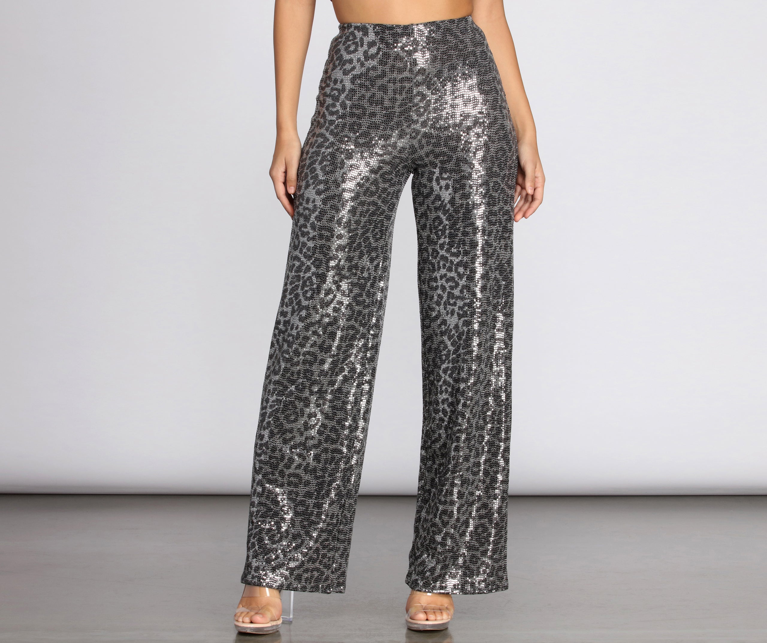 Leopard Sequin Wide Leg Pants