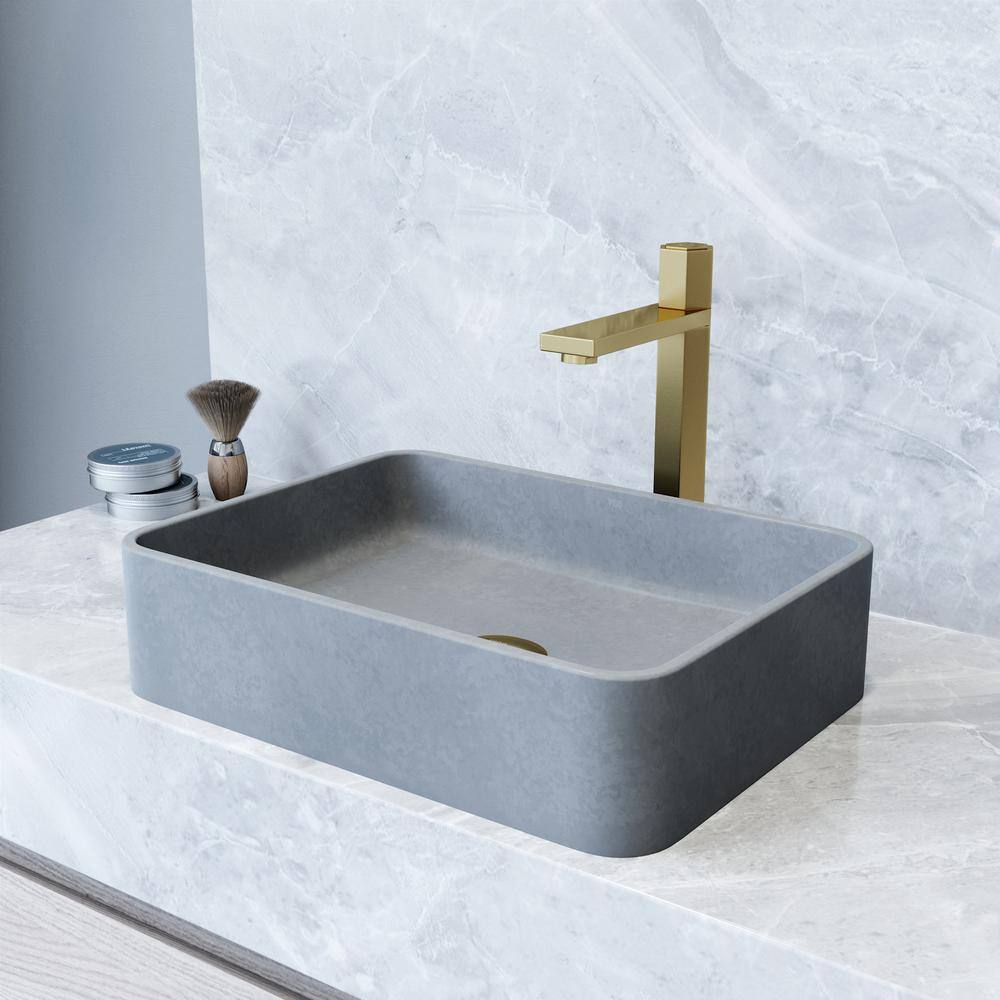 VIGO Segovia Gothic Gray Concreto Stone 16 in. L x 12 in. W x 4 in. H Rectangular Vessel Bathroom Sink VG04064