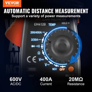 VEVOR 400 Amp Digital Clamp Meter DCAC Multimeter True RMS Auto Ranging 2000 Max Reading NCV Measurement LED Backlight QXBFZDBKCWAC4S5LHV0