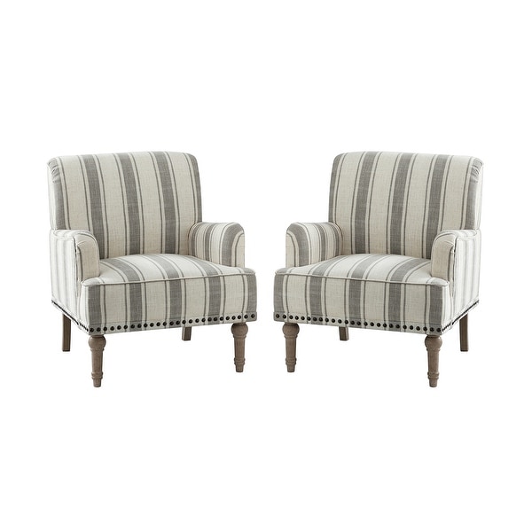 Geltrude Classic Upholstered Striped Armchair With Nailhead Trim Set of 2 by HULALA HOME