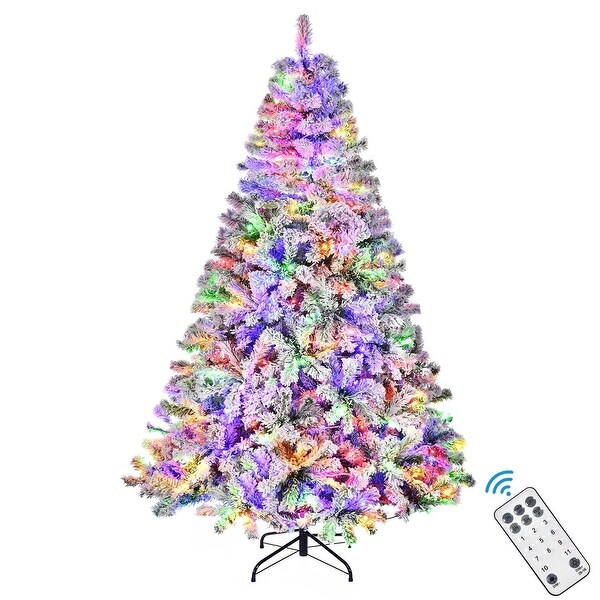 7.5ft SnowFlocked Artificial Pine Christmas Tree with DualColor 550 LED Lights，1500 Branch Tips and EasyAssembly Metal Base