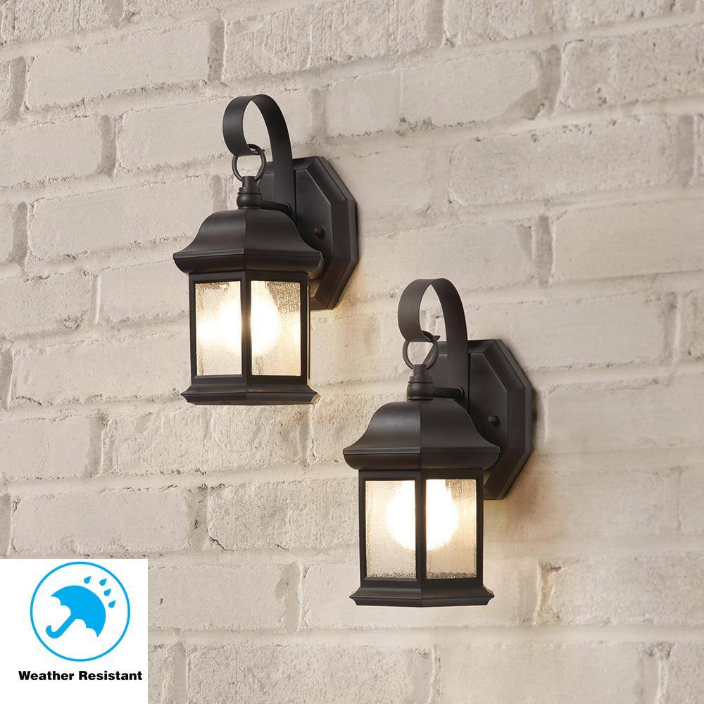 Hampton Bay 1-Light Bronze Outdoor Wall Light Fixture with Seeded Glass (2-Pack) TR T0784