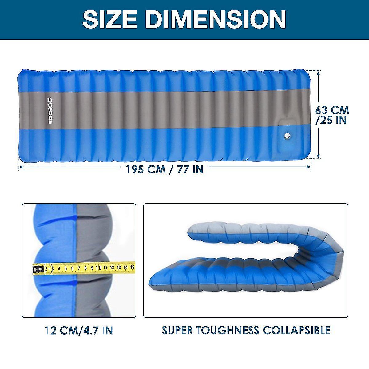 Inflatable Camping Sleeping Pad， Ultralight Sleeping Mat， Blue