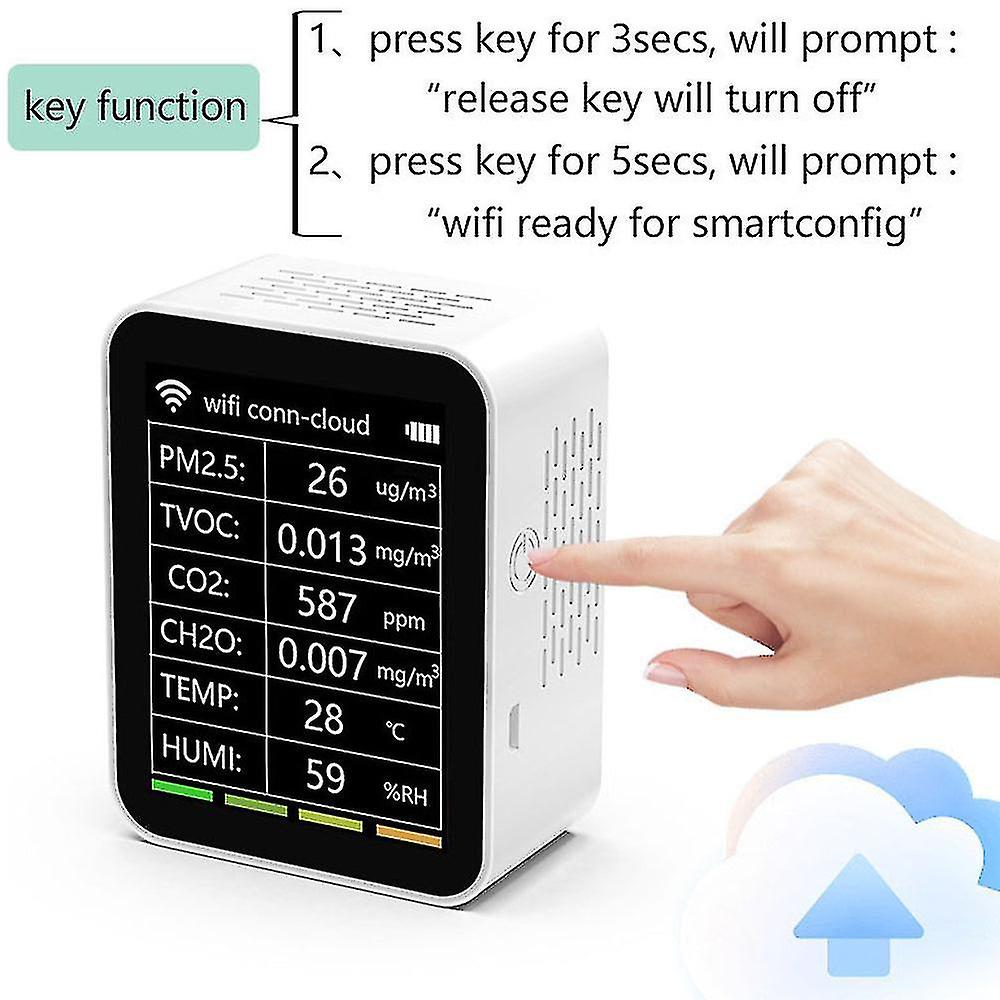 Naiwang Tuya Wifi Air Quality Detector 6 In 1 Detector Pm2.5 Tvoc Co2 Ch2o Temperature Humidity Intelligent Linkage App Remotes Viewing