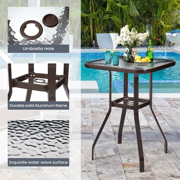 Pellebant 3 Piece Outdoor Patio Aluminum Bistro Set Bar Table with Umbrella Hole