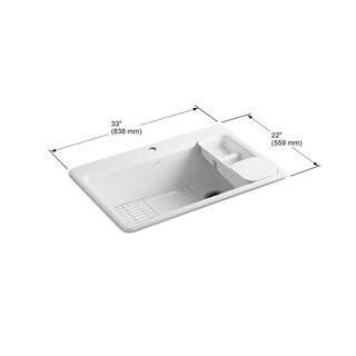 KOHLER Riverby Workstation Drop-In Cast Iron 33 in. 1-Hole Single Basin Kitchen Sink Kit with Accessories in White K-5871-1A2-0