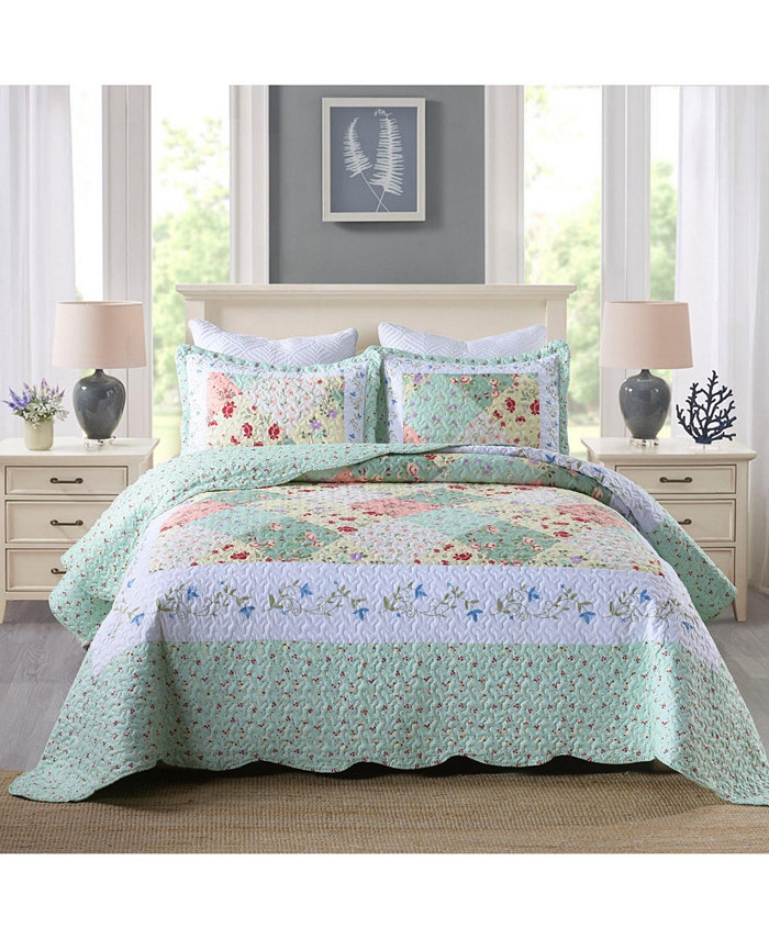 MarCielo 3 Piece Printed Quilt Bedspread Set B014 - Queen