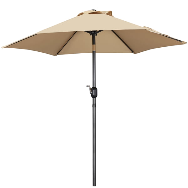 SMILE MART 7.5 Foot Patio Umbrella with Crank and Push Button to Tilt, Tan