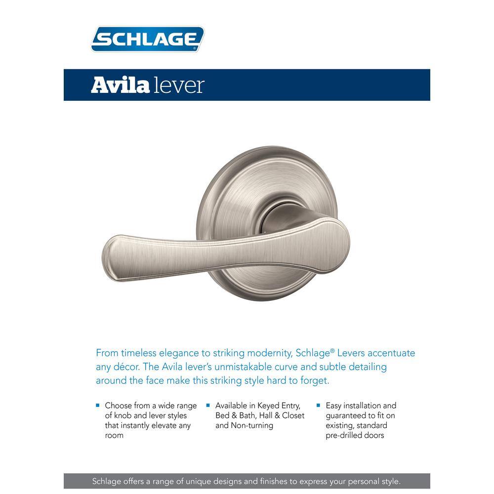 Schlage Avila Satin Nickel Passage HallCloset Door Handle F10 VLA 619