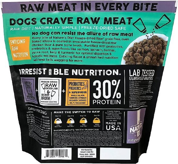 Nature's Diet Raw Coated Kibble Raw Chicken Liver and Bone Broth Coating Freeze-Dried Dog Food， 5-lb bag