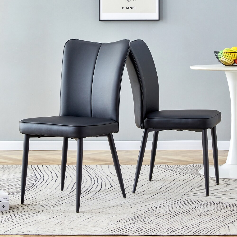 PU Leather Dining Chairs with Metal Legs  Set of 2