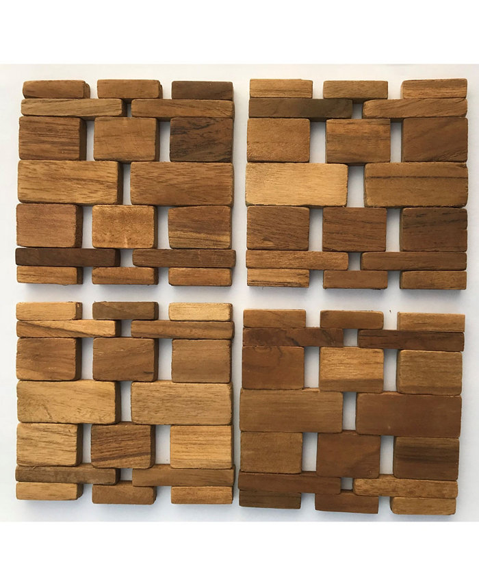 Hip-o Modern Living Teak Coasters Set Of 4