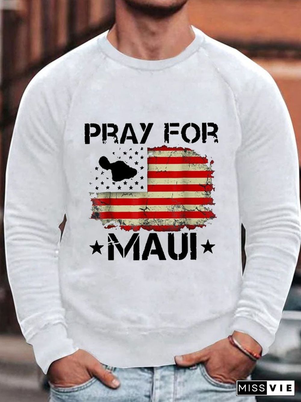 Men's Pray For Maui Print Long Sleeve Sweatshirt