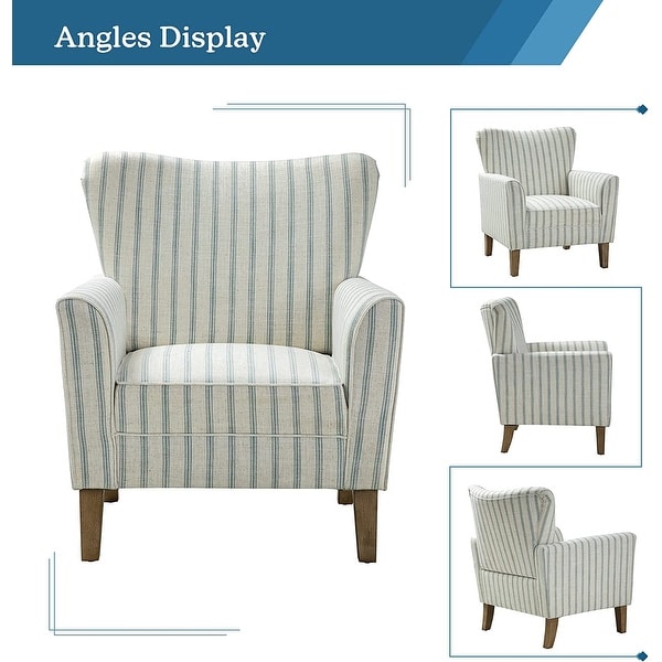 Warren Farmhouse Striped Wingback Chair with Solid Wood Legs by HULALA HOME