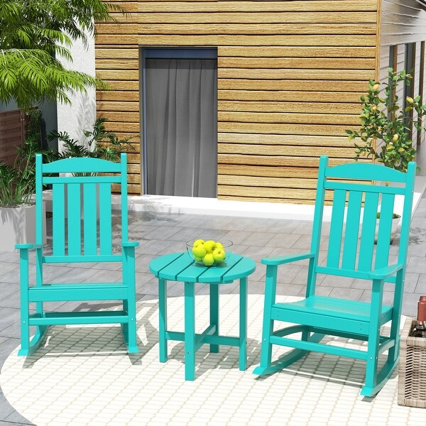 Polytrends Laguna Hdpe All Weather Outdoor Patio Rocking Chairs With Side Table (3Piece Set)