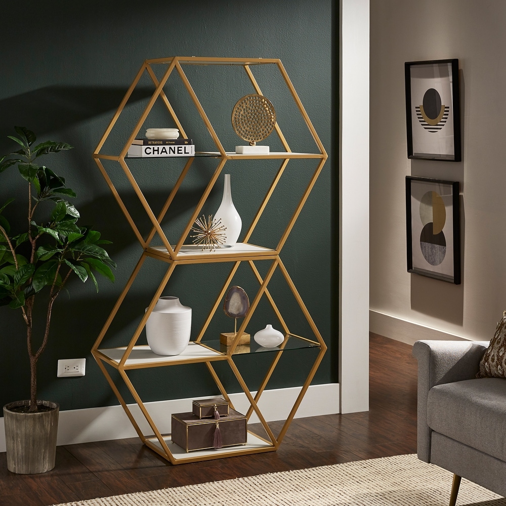 Rae Hexagon Wood and Glass 4 Shelf Modular Bookcase by iNSPIRE Q Bold   Bookshelf