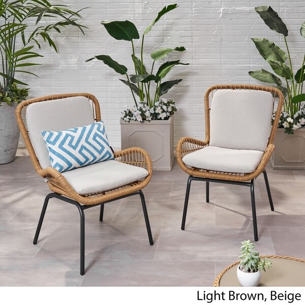 Pabrico Outdoor Wicker Club Chair with Cushions (Set of 2) by Christopher Knight Home