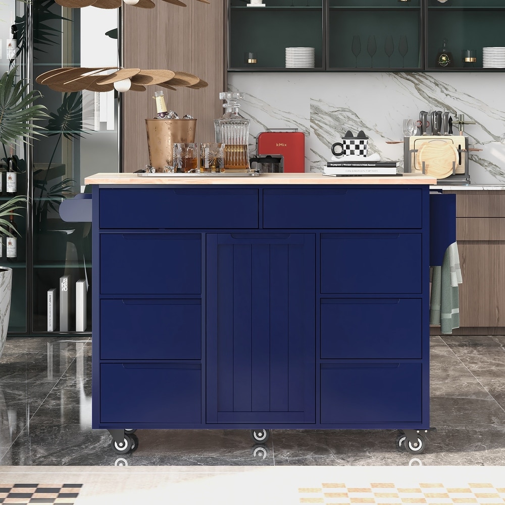 Kitchen Cart with Wood Countertop  Kitchen Island Has 8 Handle Free Drawers