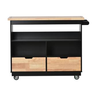 Nestfair Black Rolling Mobile Kitchen Island with 2-Drawers LKK005001B