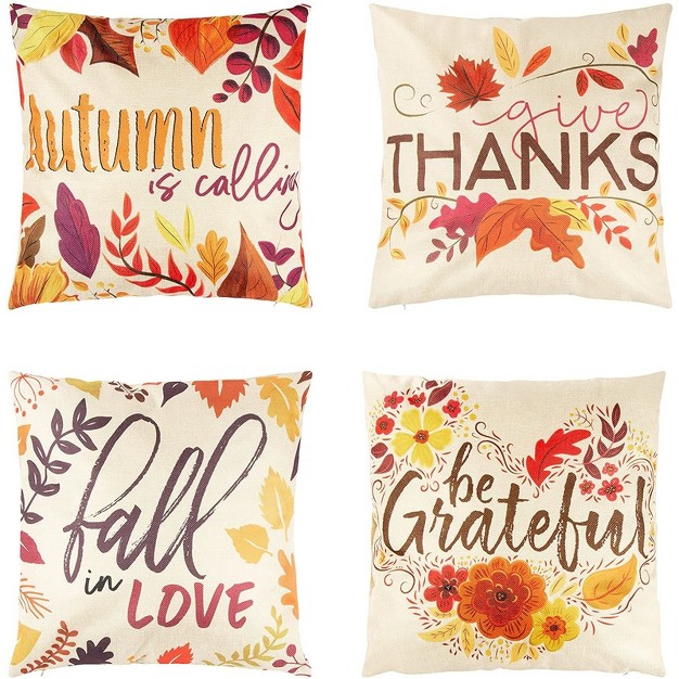 Juvale Set Of 4 Thanksgiving Throw Pillow Covers With Seasonal Fall Quotes 4 Autumn Designs 17x17 Inches