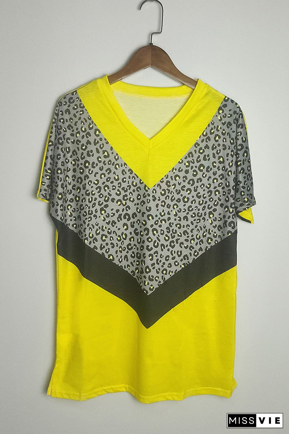 Yellow Leopard Color Blocking Short Sleeve T-shirt