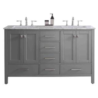 Eviva Aberdeen 60 in. W x 22 in. D x 35 in. H Double Bath Vanity in Gray with White Carrara Marble Top with White Sinks EVVN412-60GR