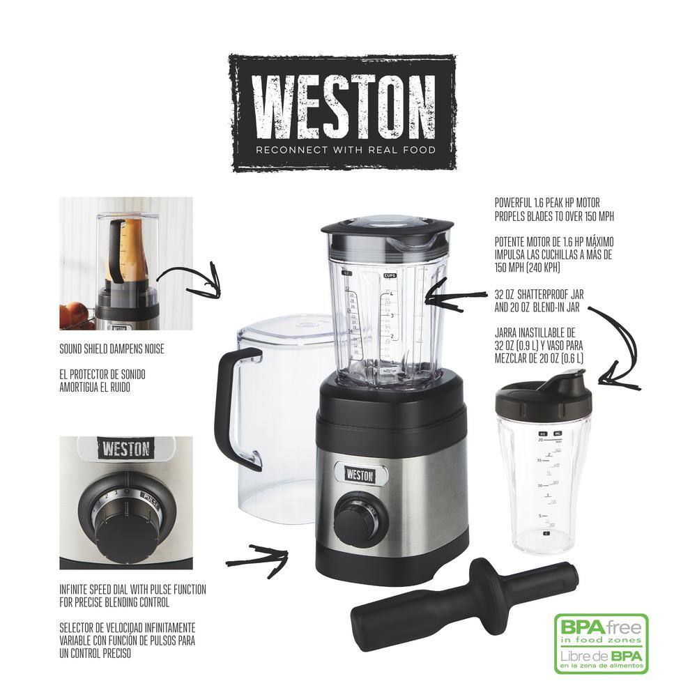 Weston Pro Series 32 oz. 11-speed with Sound Shield and 20 oz. Travel Jar Stainless Steel Blender 58918