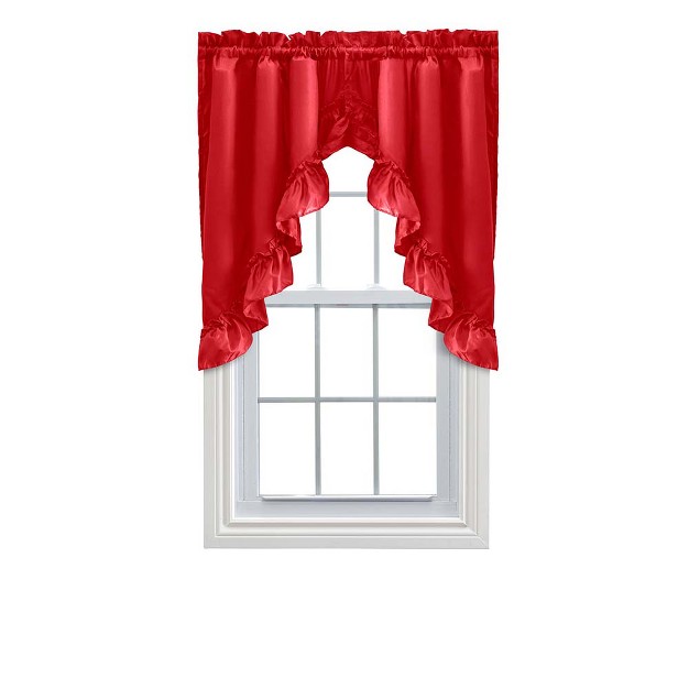 Rod Pocket High Quality Fabric Solid Color Window Ruffled Swag 60 quot x38 quot Red