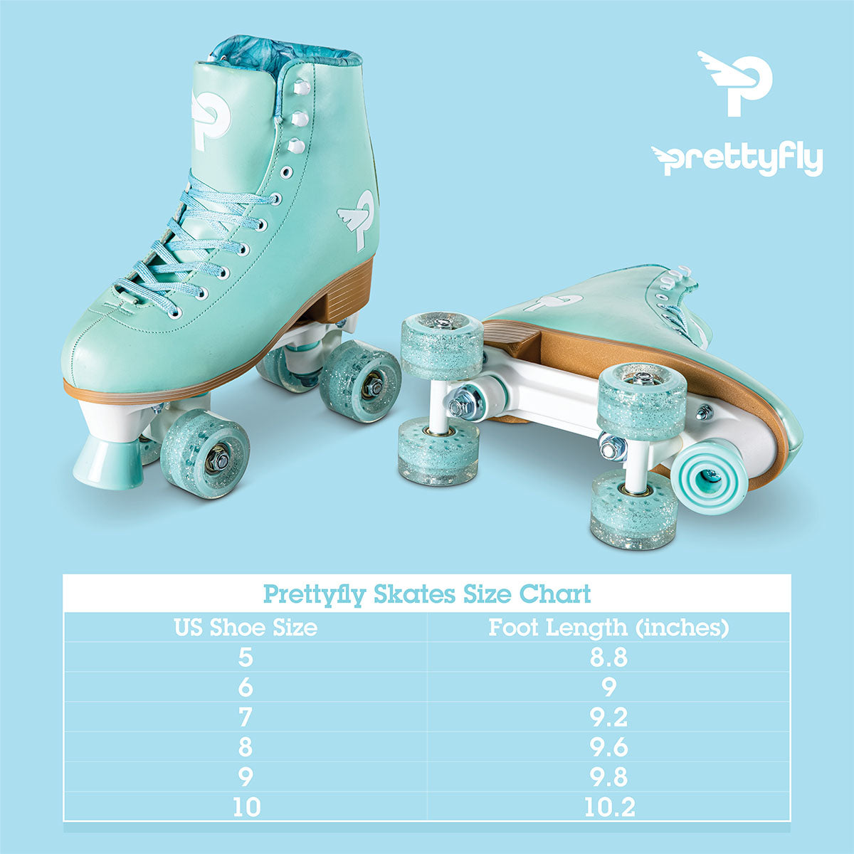 Prettyfly Retro Quad Adult Skates - Pastel Blue (Size 8), One Pair, Women Skates